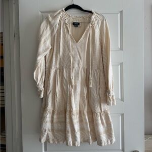 Maeve Cream Long Sleeve Sundress with V-Neck